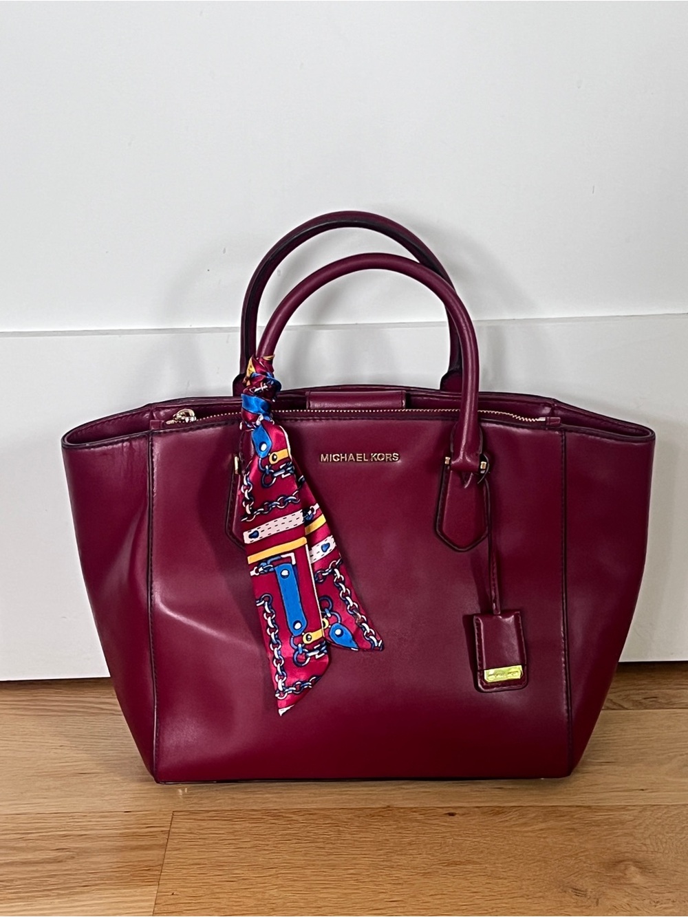 Michael Kors Ciara Satchel in Burgundy Maroon Red Leather